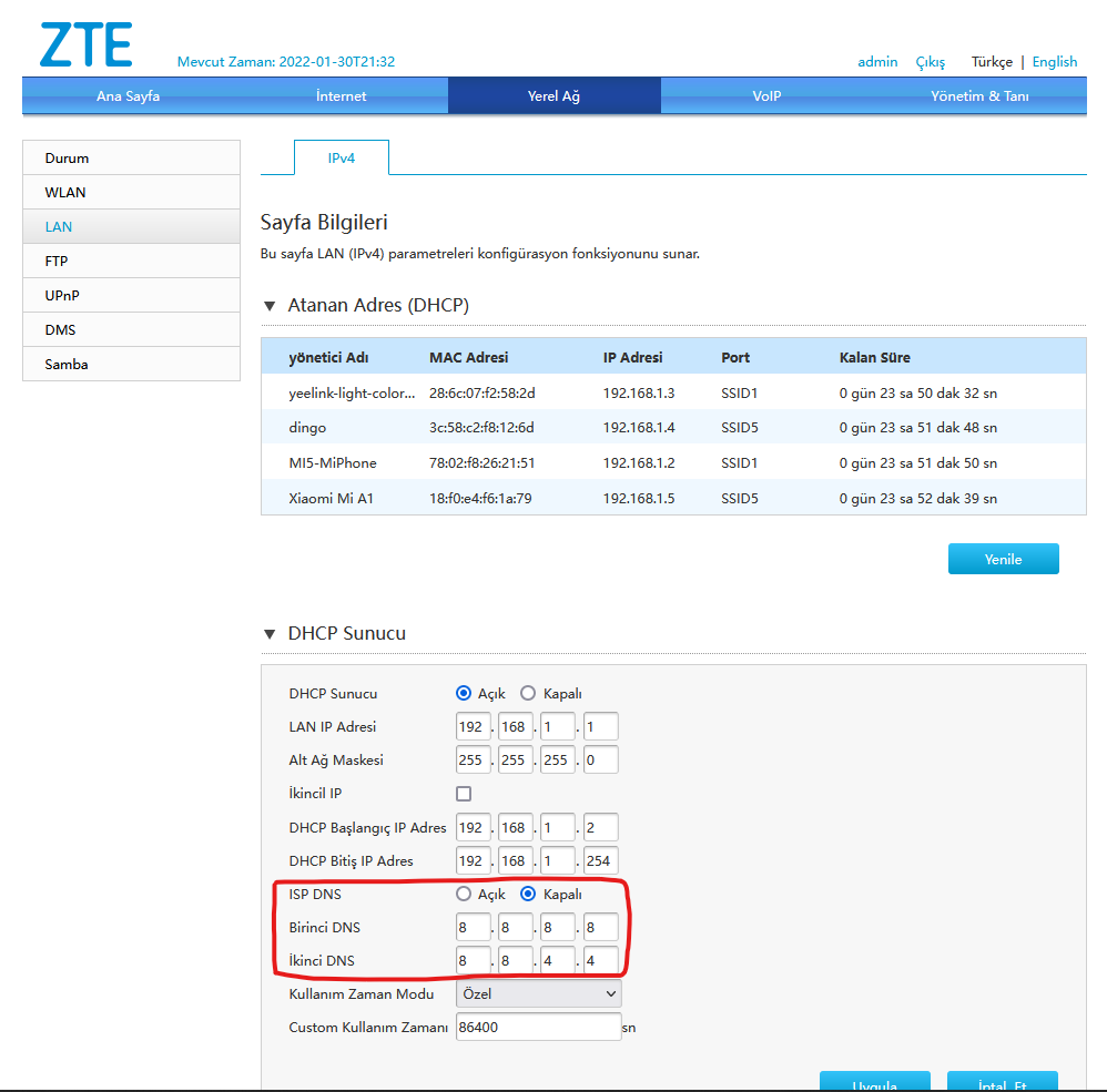 ZXHN H267A DNS Değiştirme